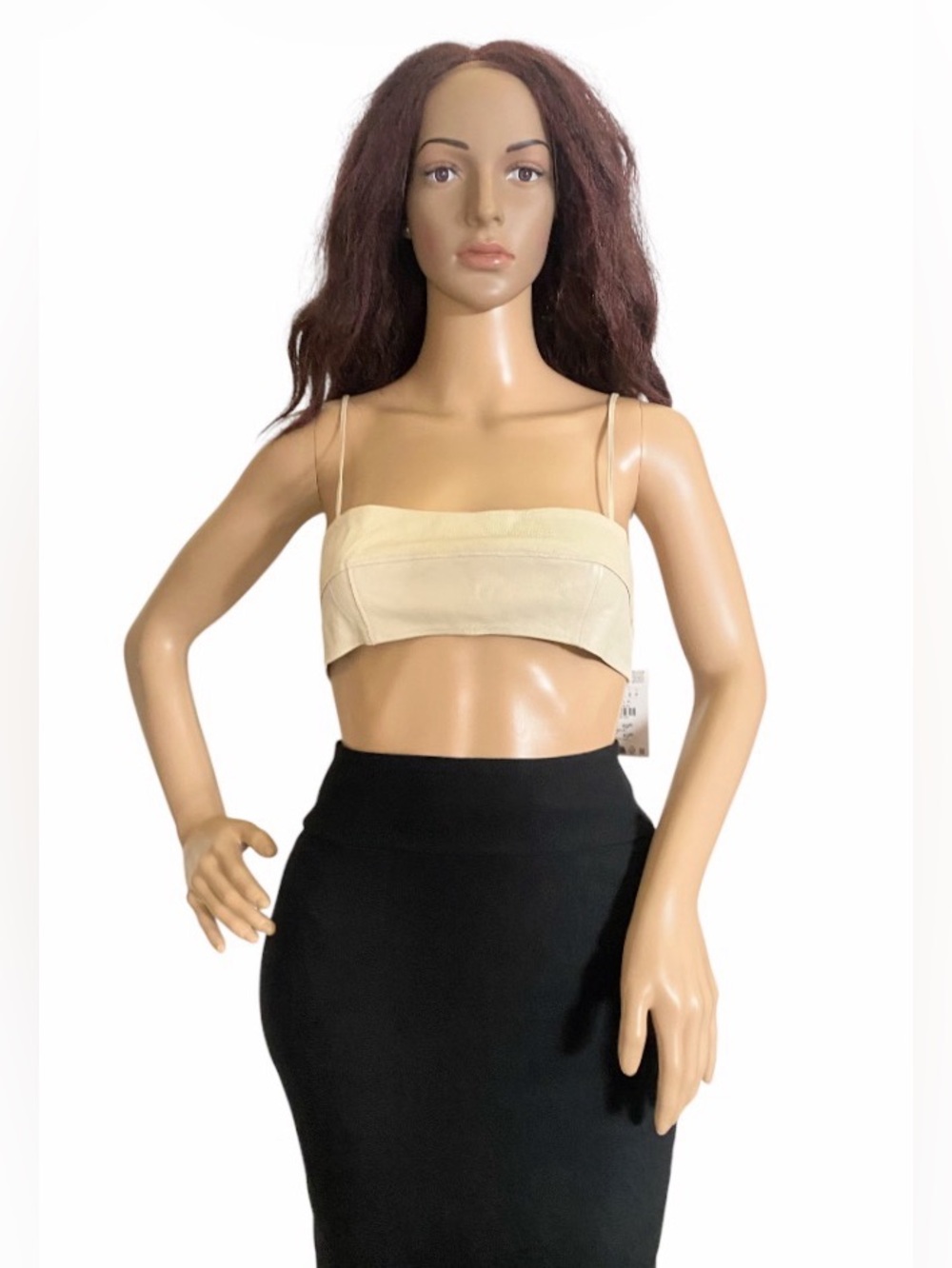 Zara leather beige cropped top
